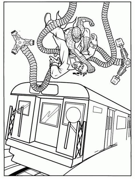 Spiderman vs Dr Octopus in Train coloring page - Download, Print or