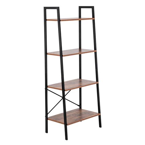 Sturdy metal frame construction with engineered wood shelves. Zimtown Ladder Shelf 4 Tier Rustic Bookshelf, Indoor Plant ...