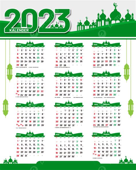 2023 Calendar With Islamic Date And Mosque Illustration Calendar 2023