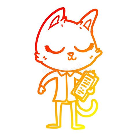 A Creative Warm Gradient Line Drawing Calm Cartoon Cat With Clipboard