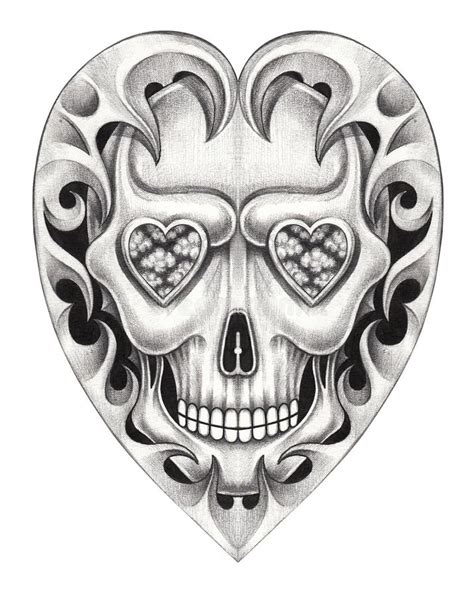 Art Skull Heart Day Of The Dead Stock Illustration Illustration Of