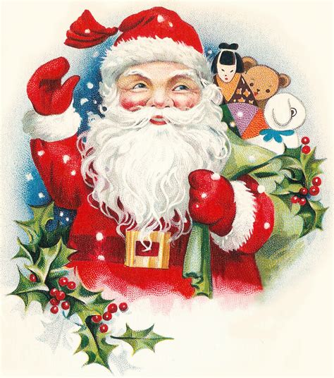 Cheerful Vintage Santa With Toys Clipart