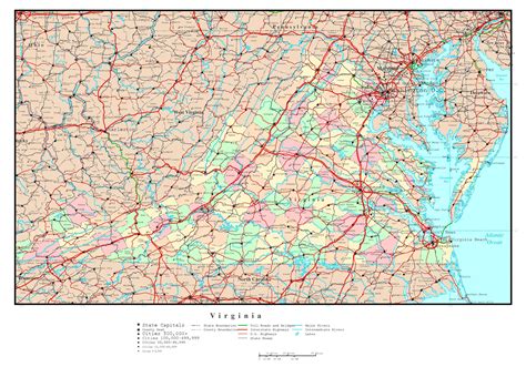 Laminated Map Large Detailed Administrative Map Of Virginia State