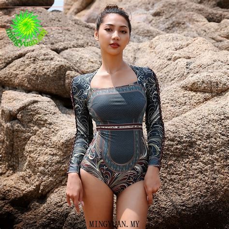 2022 thailand fashion diving suit sunscreen long sleeved conservative swimsuit shopee malaysia