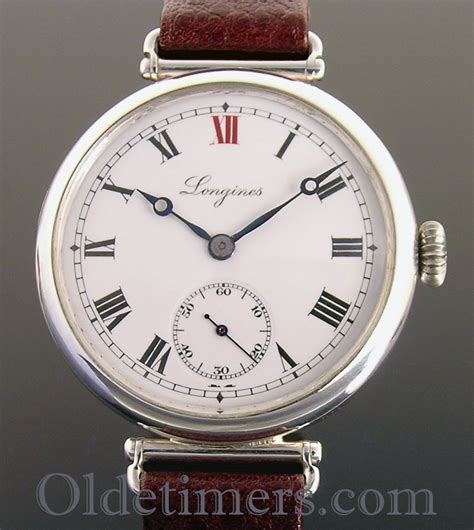 1918 Silver Round Vintage Longines Officers Watch Olde Timers