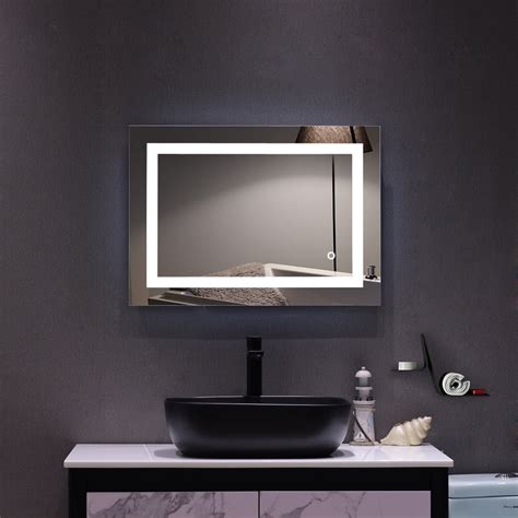 Ktaxon 28x20 Inch Led Lighted Bathroom Mirror Silvered Wall Mounted Mirror With Touch Button