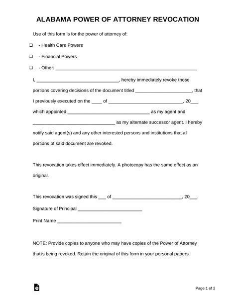 Printable Power Of Attorney Form Alabama