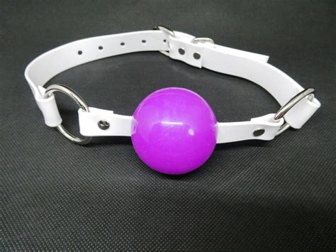 Purple Silicon Ball Gag With Pvc White Strap Lockable Vegan Etsy