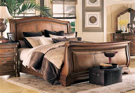 American Drew Grand Revival Dark Leather Sleigh Bed 131 305r At