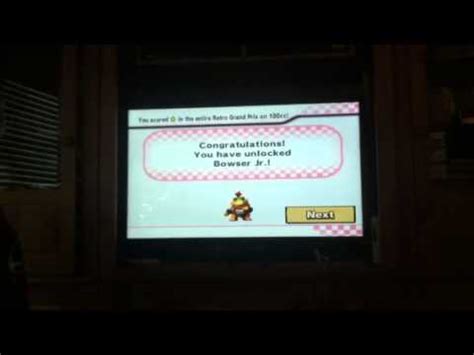 There are exactly 8 courses where my character appears first and there is no nintendo ghost with a worse time than my ghost (i have unlocked toadette, so i know that i've at least beaten every nintendo regular ghost). How to unlock Bowser Jr. on Mario Kart Wii - YouTube
