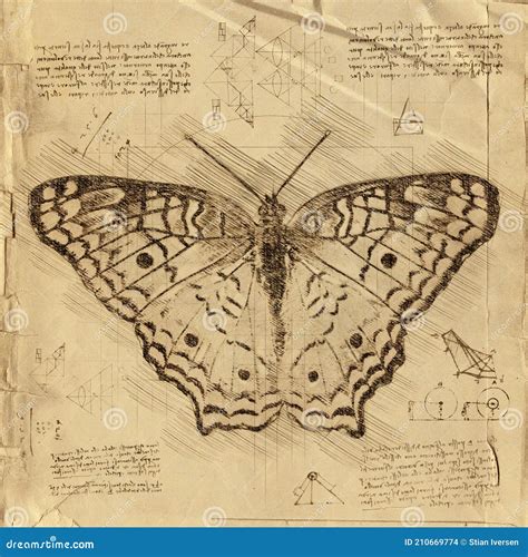 Butterfly In Vintage Steampunk Da Vinci Drawing Style Stock Photo