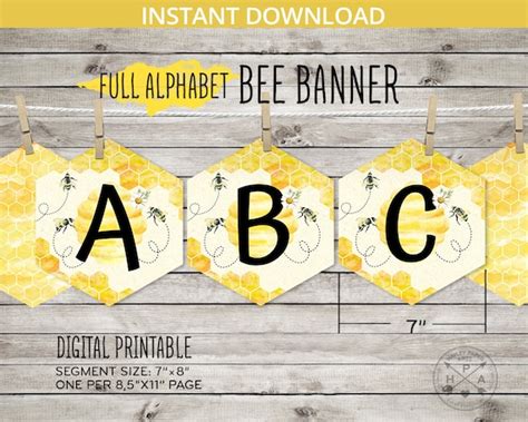 Abc Bee Day Full Alphabet Banner First Bee Day Birthday Printable