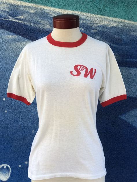 Vintage Red Ringer T Shirt Single Stitch Soft Thin 80s Sandw Logo Graphic Tee 1980s Retro White