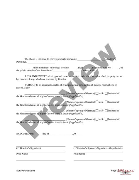 Ohio Survivorship Deed From Four Individuals To Four Individuals