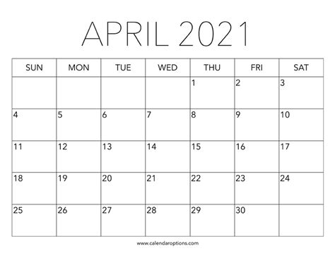 April 2021 calendar as microsoft excel xlsx. Printable April 2021 Calendar - Calendar Options