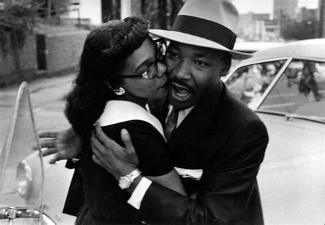 dr martin luther king jr gets a hug from his wife coretta scott king montgomery alabama