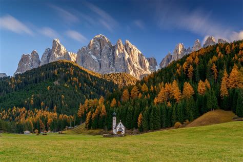 A Sunny Autumn Day At St Johann Church Dolomites Italy Rpics