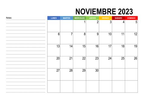 Calendario Noviembre 2023 Para Imprimir