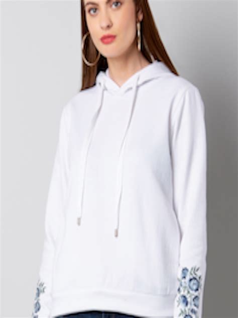 Buy Faballey Women White Solid Hooded Sweatshirt Sweatshirts For