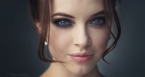 Women Brunette Blue Eyes Face Smoky Eyes Portrait Closeup
