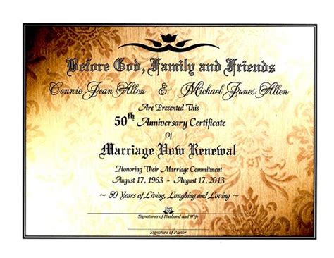 Sacred Golden Shimmer Marriage Vow Renewal Certificate 50th