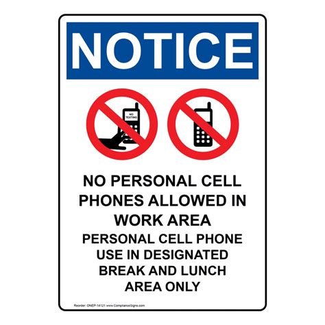 Portrait Osha No Personal Cell Phones Sign With Symbol Onep 14121
