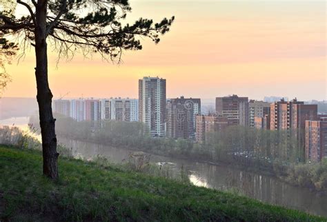 Dawn On The River Bank In Novosibirsk Stock Photo Image Of Tree