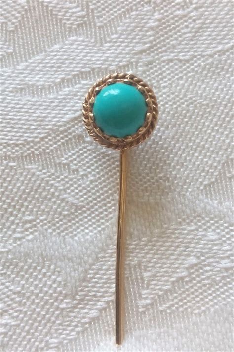On Sale In The Shop Vintage Tie Stick Pin Turquoise 14 Karat Gold Mens