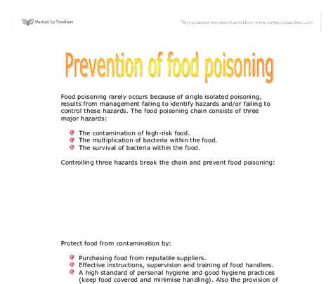 Prevention Of Food Poisoning Gcse Design And Technology Marked By