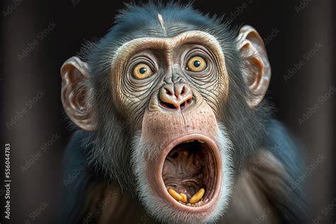 Fototapeta Chimpanzee Expresses Emotions Funny Monkey With An Open