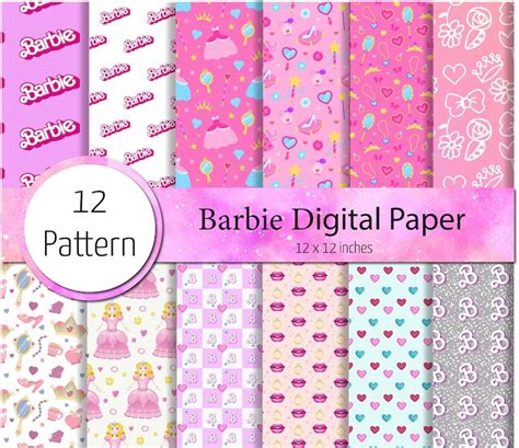 Cute Barbie Digital Paper Pink Pattern Retro Digital Paper Barbie