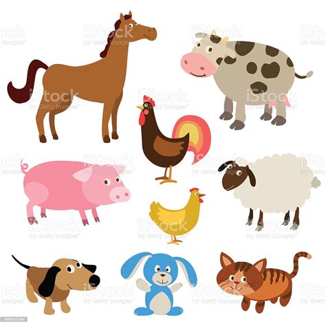 Set Of Cute Cartoon Farm Animals Stock Illustration