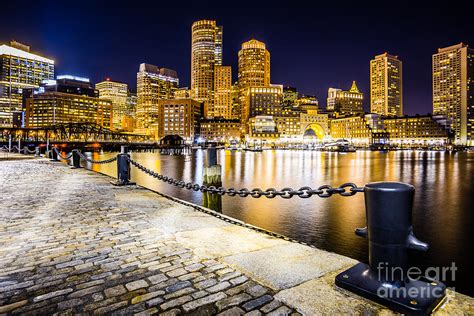 Boston Harbor Skyline At Night Picture Photograph By Paul