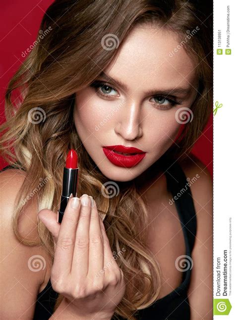 Red Lips Makeup Female Model With Beauty Makeup Stock Image Image Of Glamorous Beautiful