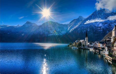 Австрия занимает одно из ведущих мест в европе по количеству и качеству. Обои горы, город, озеро, Австрия, Альпы, Hallstatt ...