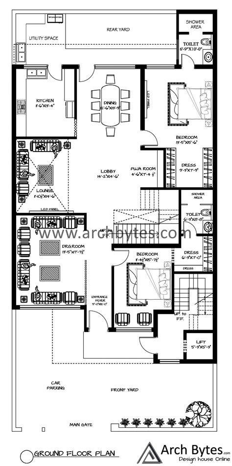 House Plan For 40 X 88 Feet Plot Size 390 Sq Yards Gaj Archbytes
