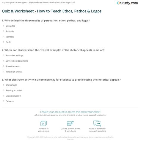 Quiz And Worksheet How To Teach Ethos Pathos And Logos