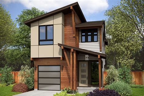 Narrow Two Story Home Plan With Single Garage Bay 23880jd