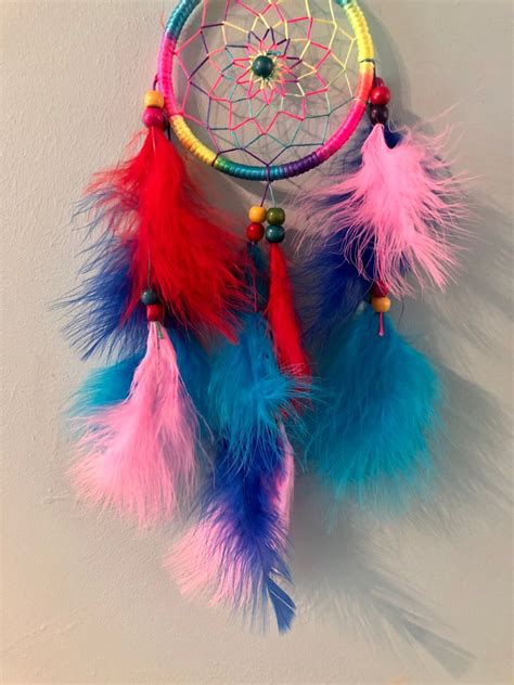 40cm Rainbow Dream Catcher Rainbow Wall Hanging Feathers Etsy Uk