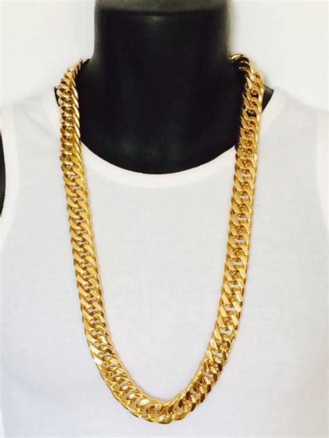 Mens Miami Cuban Link Curb Chain Real 24k Yellow Solid Gold Gf Hip Hop