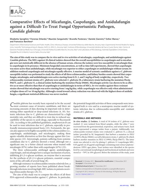 Pdf Comparative Effects Of Micafungin Caspofungin And Anidulafungin