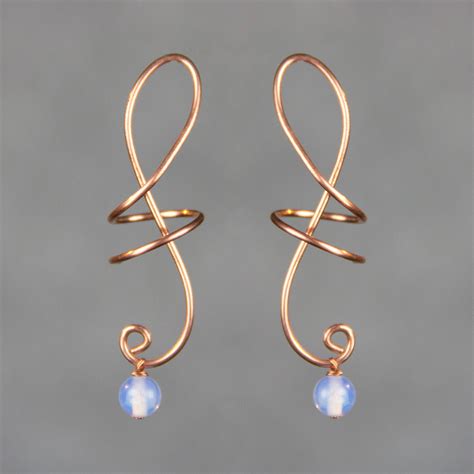 Spiral Copper Wiring Opalite Infinity 3D Music Note Earring Handmade US