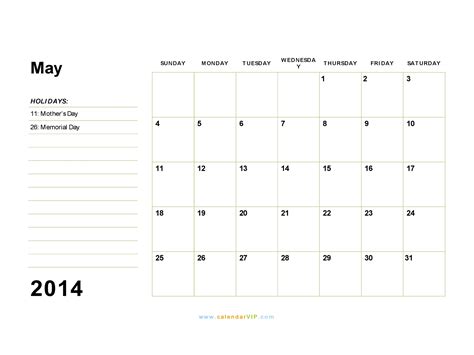 May 2014 Calendar Blank Printable Calendar Template In Pdf Word Excel