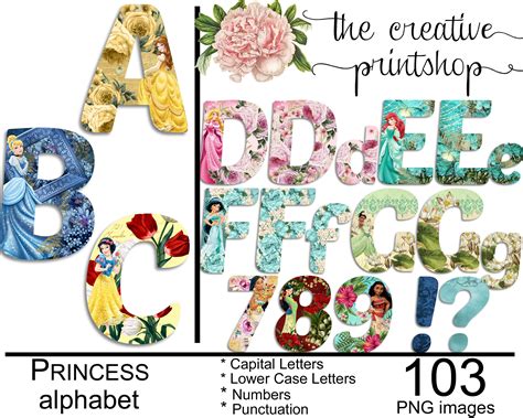 Disney Princesses Alphabet Font Clipart Princess Alphabet Etsy