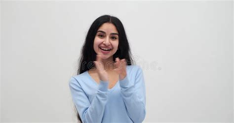Excited Woman Clapping Hands And Giving Thumbs Up Gesture Stock Video