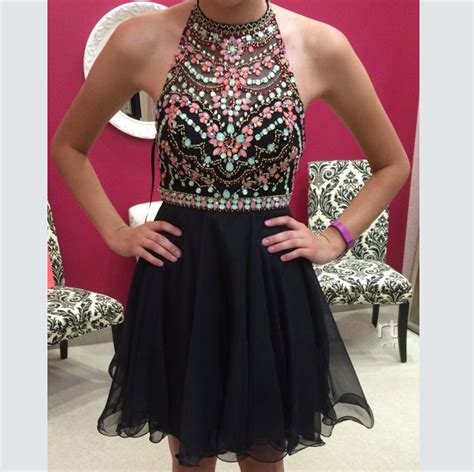 2016 Black Homecoming Dress With Colored Details Short Prom Dresses Ha