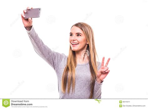 Girl Take Selfie On Phone Stock Image Image Of Portrait 83416311