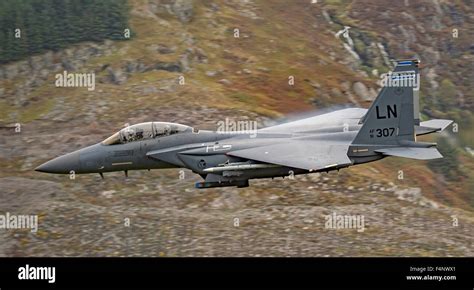 Usaf F 15e Strike Eagle Flying Low Level In Wales Stock Photo Alamy