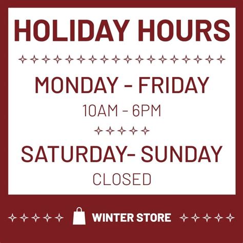 Free Professional Winter Store Hours Sign Template