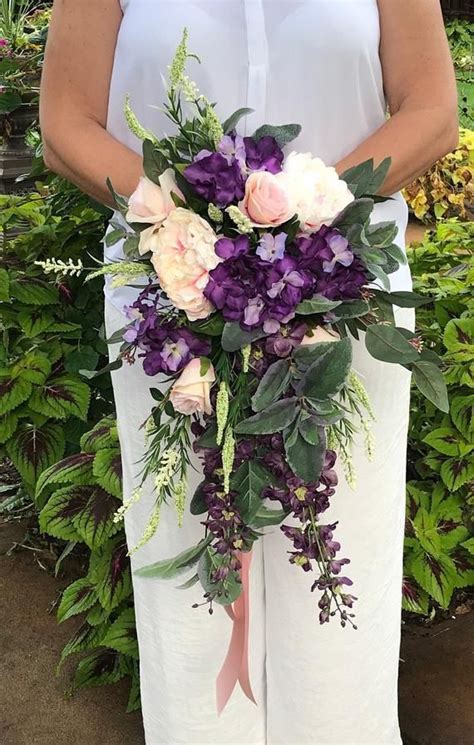 Purple Blush Cascading Silk Bridal Bouquet-Purple Cascading | Etsy